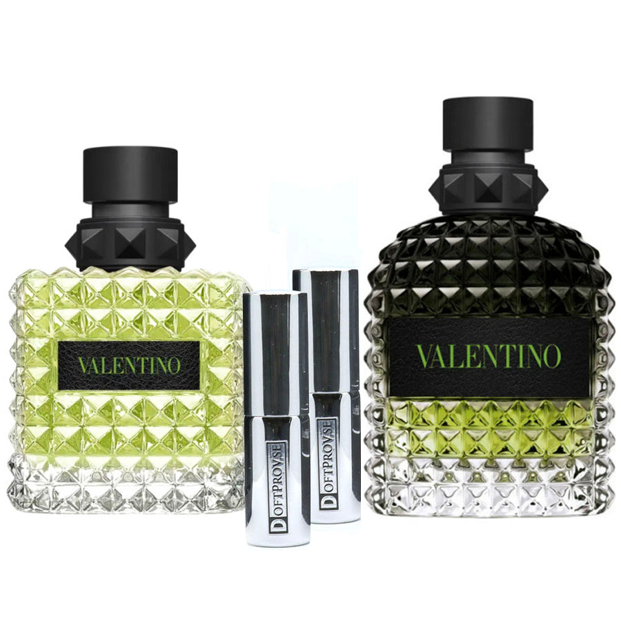 Valentino Uomo & Donna Born In Roma Green Stravaganza 5ml + 5ml Spray Bundle